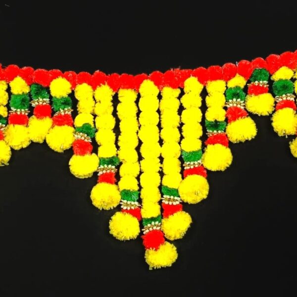 10969 Artificial Marigold Garland Flowers door Toran bandanwar wall hanging for Door - Traditional Yellow, Red, Green Toran Diwali, Navratri, Home Decoration Multicolours 3.5 Feet.