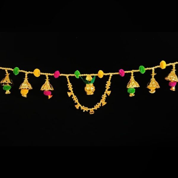 RT-15 Store Golden Kalash with Moti Beads Toran for Main Door Size 3 Feet Toran