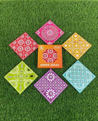 3100 (12pcs Packing) Square Shape Lippan Wall Hanging with Mirrors  Decoration for Ganpati Festival Diwali & More - Multi-Color