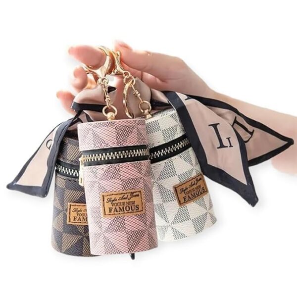 11163 Lipstick Organizer, Leather Lip Gloss Bag with Keychain, Portable Mini Lipstick Case for Women Purse {Multicolour}