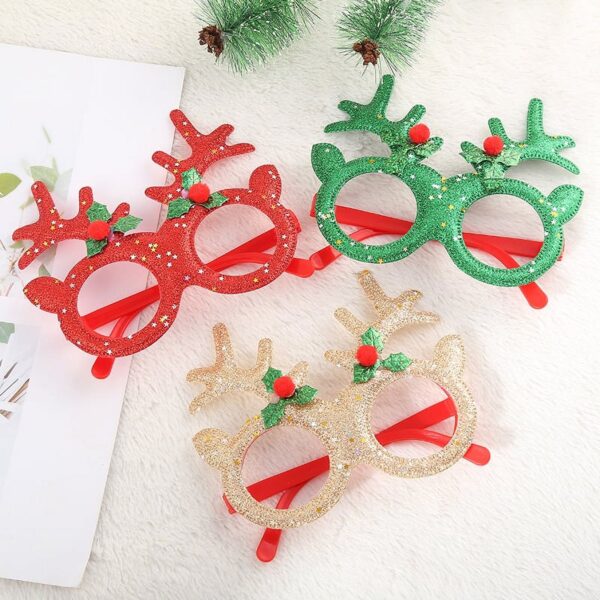 11284 Christmas Glitter Reindeer Antler Glasses Frame Goggles for Boys & Girls -Random