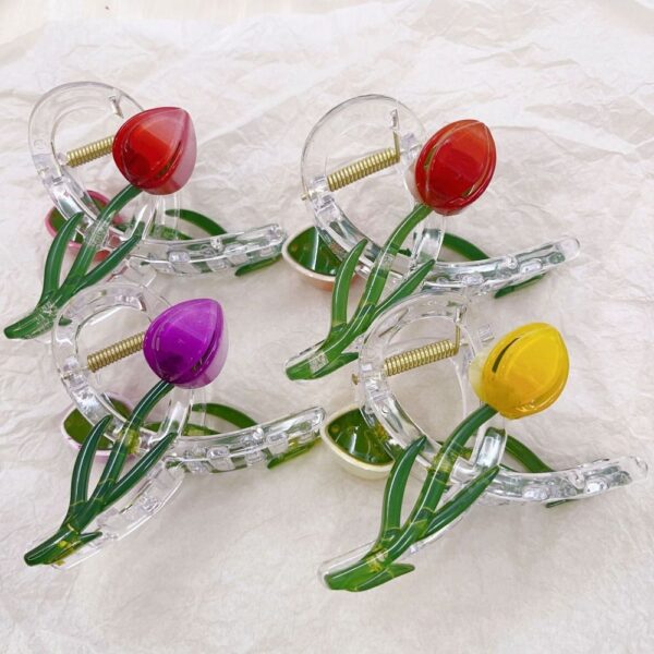 11263 Tulip Flower Hair Claw Clip – Transparent Acrylic Hair Clutcher with  Multicolor Floral Design for Women & Girls