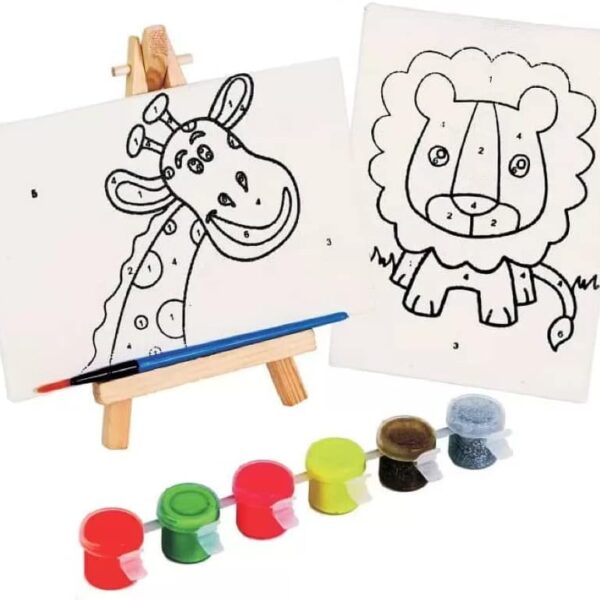 CK-2124 Kids Painting Set Including 1 Mini Pre- Drawn Canvas Panel with Easel and 6 Poster Colors Set with a Painting Brush for Kids Hobby Learning Painting Drawing Art and Craft DIY Sets Gift Sets