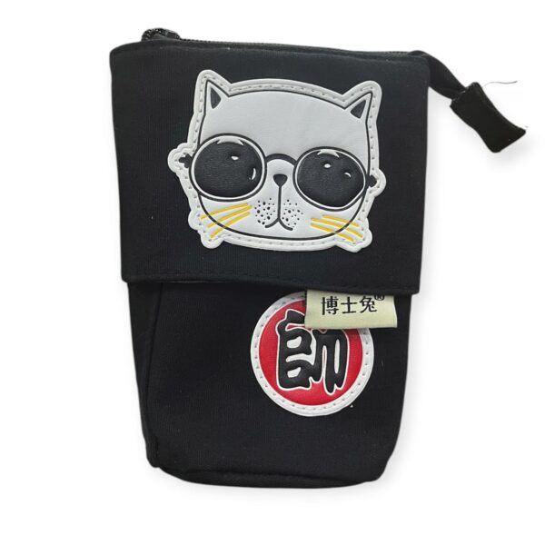 9428 Transformer Stand Store Pencil Holder Cartoon Cute Cat Telescopic Pencil Pouch Bag Stationery Pen Case Box with Zipper Closure 7.5 x 4.9 x 3.0inch/4.1x 3.0inch (Black)