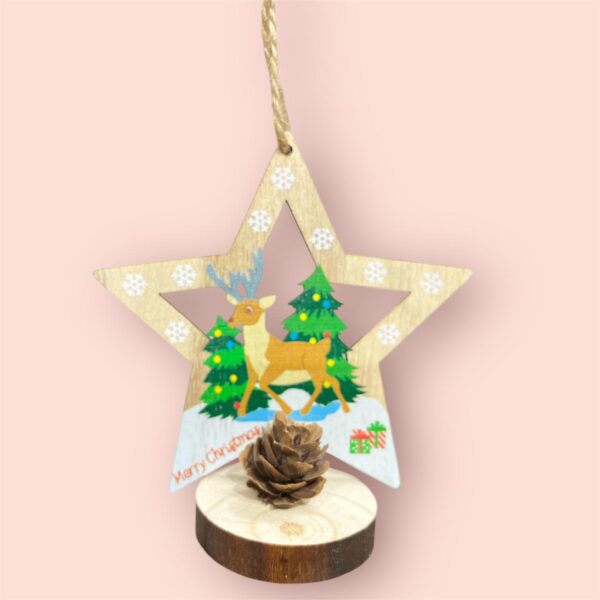 11257  11cm Christmas Tree Ornaments Lying Deer Wooden Aesthetic Star Shape Hanging Decorations Xmas DIY Holiday Home Décor