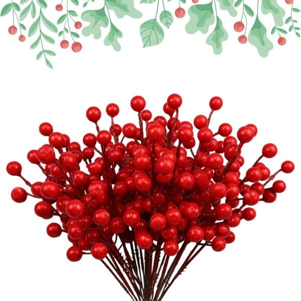 11273 {12 PCS} Red Berry Stems, Christmas Home Decor, Desktop Fake Red Berry Spring Festival Adornment