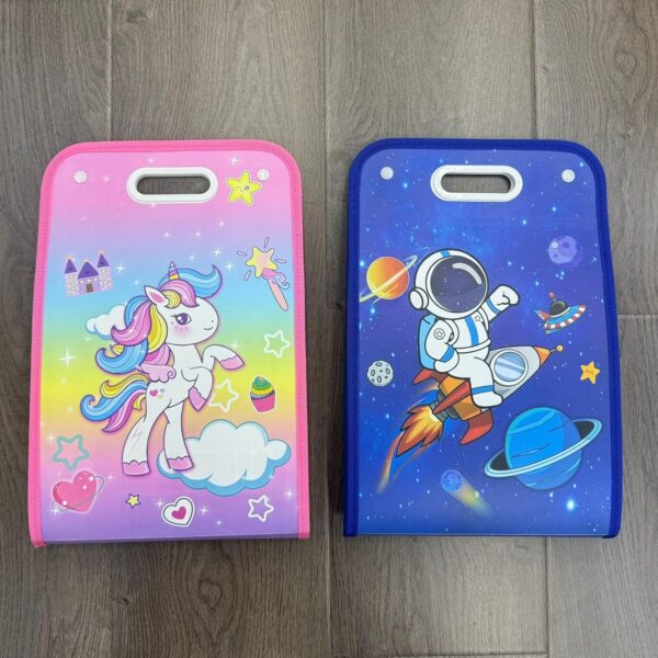 XM138  13 Pockets Vertical File Folder Expanding Unicorn Space File Folder Organizer for A4 Size Letter Size Paper Document Holder Organizer for Kids Girls and Boys {Unicorn and Space Print}