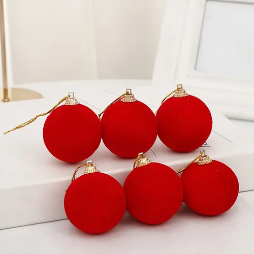 P-97-49 Small Red Velvet Balls {6 Pcs} Tree Hanging For Christmas Decoration Items for Home Decoration