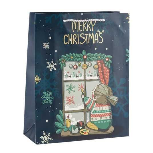 GBT-3676 Christmas Gifts Bags, Size= 13*10* 4* inch Christmas Tote Bags with Handles, black Xmas Bags Snowman for Presents Xmas {Random Design}