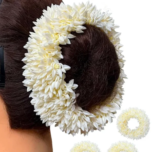 11230 (pack of 1) Mogra gajra scented artificial fake bun shaper gajra rubber band for women and girls hair accessories white kajra Scrunchies