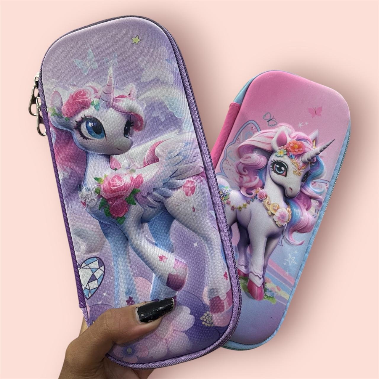 11344 3D Unicorn Cover Large Capacity Pencil Case Compass with Compartments School Supply Organizer for Students Stationery Box Cosmetic Zip Pouch Bag