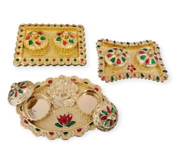 11362 Golden Decorative Akshata Haldi Kumkum Holder, Kankavati Pooja Items {Random Design}