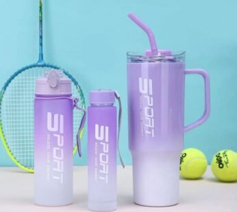 20007 3 Pcs Tumblers Bottle Water Bottles Set – Portable, Large Gradient Color Sports Tumblers for Outdoor Fitness {Random Color}