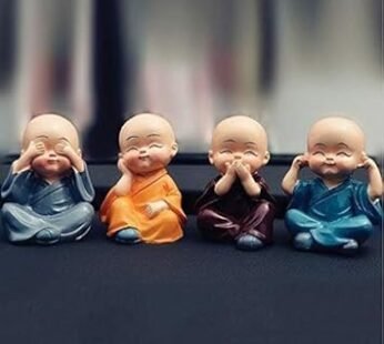 11301 Buddha Monk Set Statue Home Decor Figurines, Set of 4 Pieces, Assorted Colours