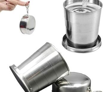 10823 Stainless Steel Telescopic Collapsible Foldable Water Cup, Folding Portable Camping Travel Mug with Lid and Keychain for Outdoor Drinking