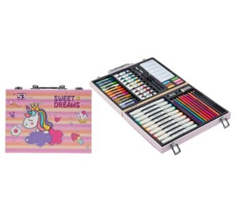 10755 Sweet Dreams Art Set, 53 Pieces, Unicorn Theme, Includes Palette, Powder, Brush, Watercolor Paint, Oil Painting Stick, Eraser, Pencil Sharpener, Color Lead