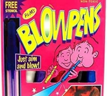 117 Magic Blow Pens Set of 6 Pc Colour Spray Blowpen with Sketch Pens at One End and Blow Pens at Other 3 Paper Stencils Washable