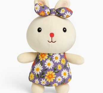 11248 Plush Bunny Stuffed Animal Toy with Floral Dress & Bow – Soft Cuddly Rabbit Doll for Kids {Size 26*13 Cm}