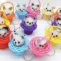 11323 Cute Kitty Fur cat Sitting in Basket Keychain keyrings gift for children kids