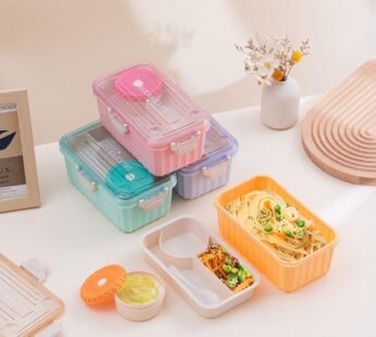 1765 Lunch Box 2000 ml BPA-Free Lunch Box for Children/Adults with Soup Bowl and Cutlery and 3 Compartments Microwave Safe Bento Boxes for Picnic School Work