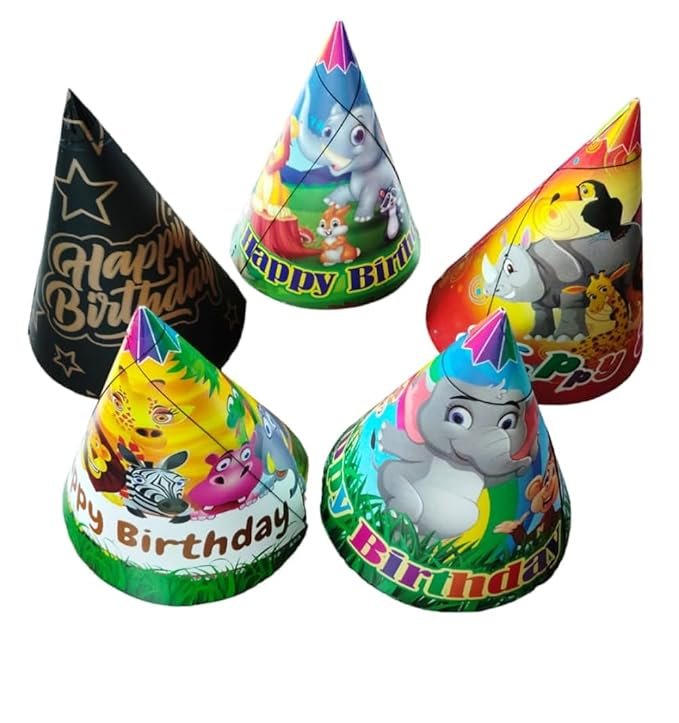 9052 (10 pcs) Happy Birthday Cap Random Design 15 X20 cm inch