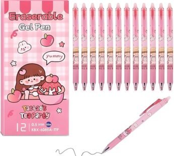 11321 {12 Pcs} Smooth Writing Eresable Gel Pen Birthday Return Gifts for Kids -Blue Ink (Pink)