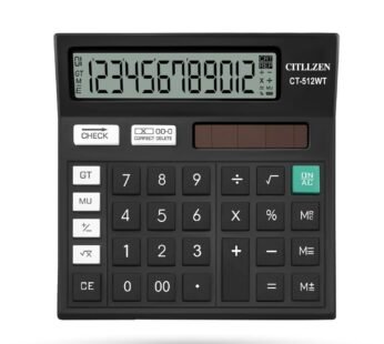 CT-512WT Desktop Calculator, 12-Digit LCD Display, Black, Solar and Battery Powered, Basic Office Calculator
