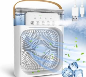 4766 Portable USB Air Cooler Fan with Ice Chamber, 4-in-1 Mini AC, Humidifier & LED Light – for Home, Office, Travel