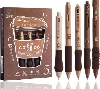 CK-PE-13 Coffee Gel Pens for Writing, 5 Pcs, Comfortable Grip, Smooth Writing, Kawaii Pens