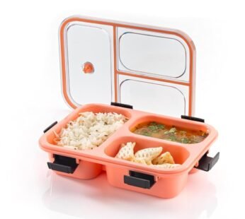 10512  3 Compartment Transparent Lid Tiffin Lunch Box | Silicone Seal Ring | For Kids And Adults Office Women And Men