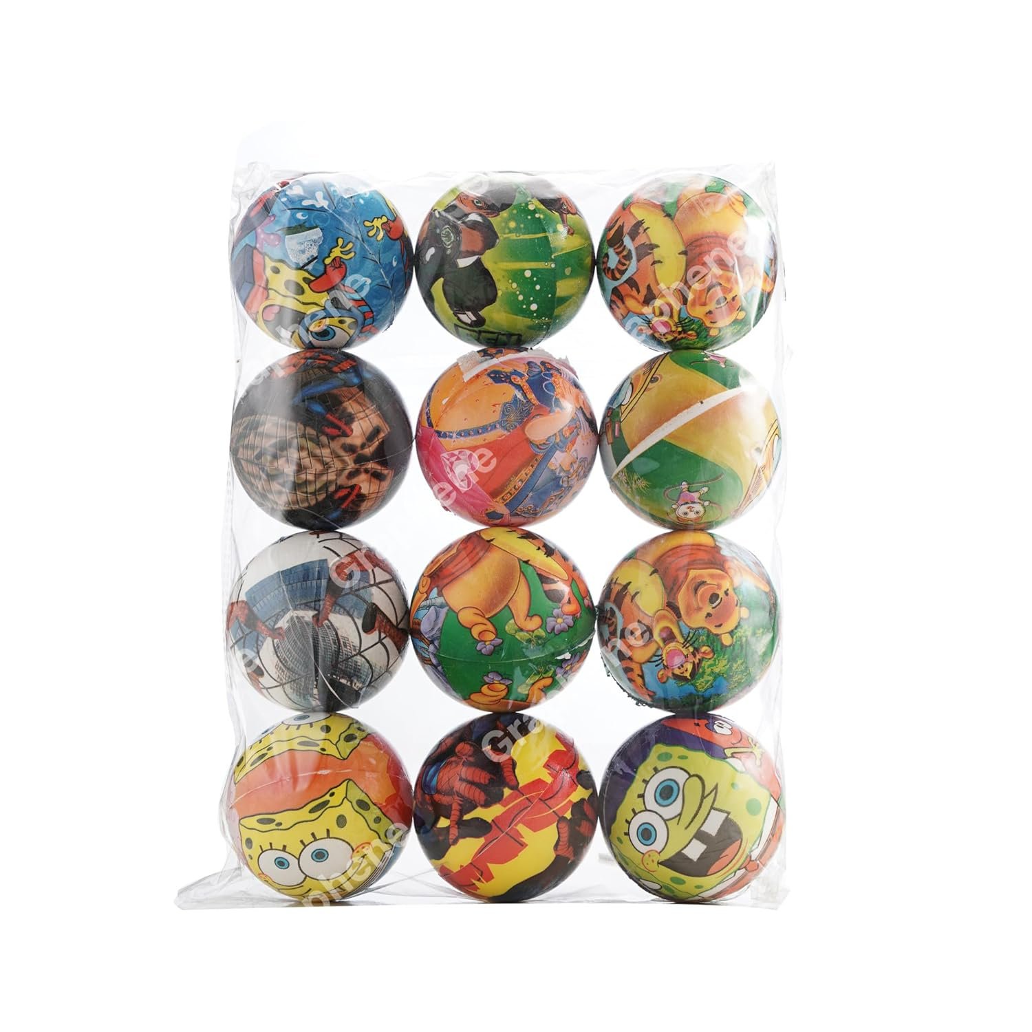 10142 (12 Pcs) Soft Squeeze Foam Sponge Balls with Cartoon Prints Ball