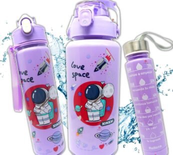 11137 Set of 3 Space-Themed Water Bottle with Motivational Time Marker | 2000ml, 800ml, 300ml | Durable Non-Toxic Sipper Water Bottle for Office, School, Sports, Gym & Fitness {Random Colour}