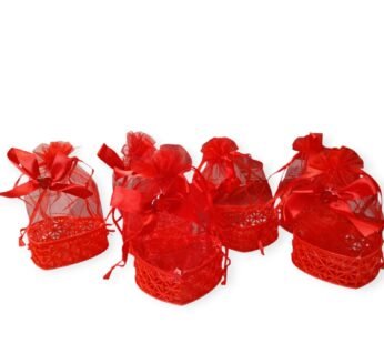 11092 {Pack of 12} Heart shaped Shap Red Cane Gift Basket for Traditional Gifting in Wedding, Engagement