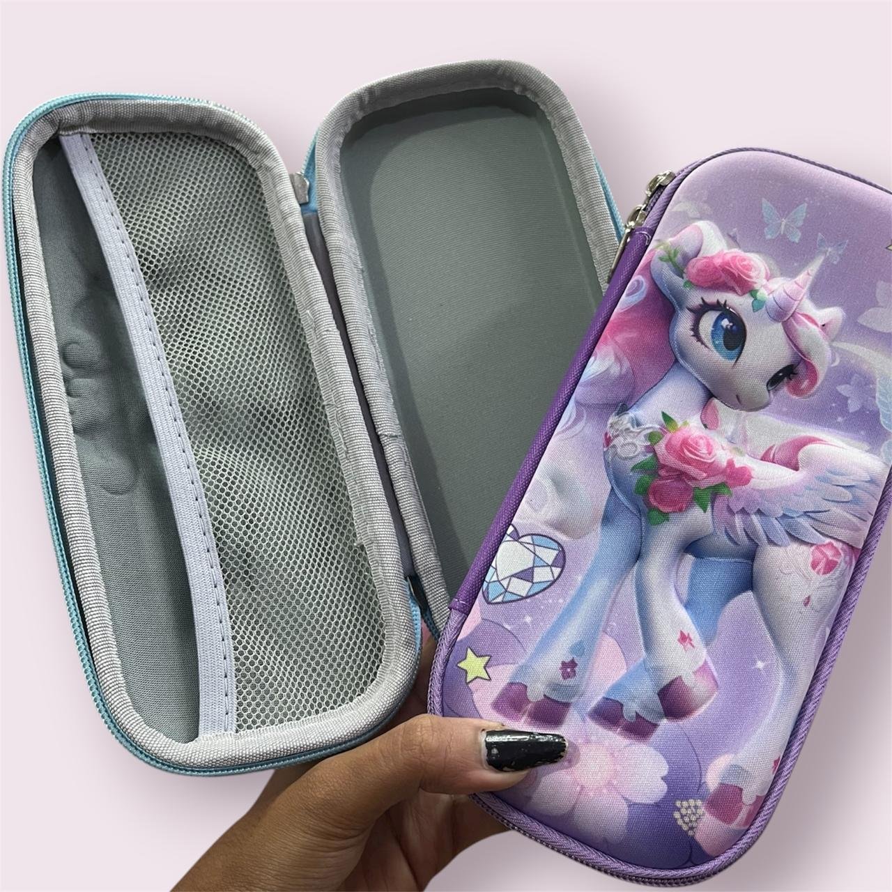 11344 3D Unicorn Cover Large Capacity Pencil Case Compass with Compartments School Supply Organizer for Students Stationery Box Cosmetic Zip Pouch Bag - Image 2