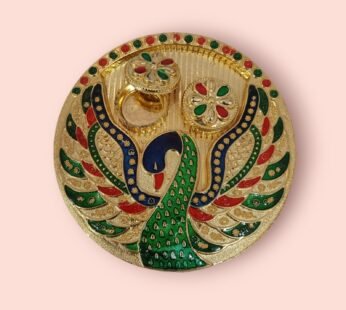 11351 Traditional Handcrafted Gold Plated Plastic Thali Haldi kumkum Chandhan Holder Plate with Lid for Pooja {Random Design}