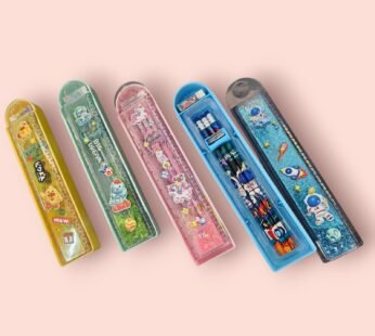 576-2 Plastic Pencil Box with Slide Ruler , Birthday Return Gifts for Kids {Random Color}