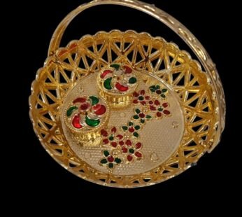 11357 Haldi Kumkum Golden Basket Holder | All in one Gift for Women, Weddings, Pooja Functions