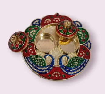11355 Peacock Meenakari Platter – Decorative Fiber Plastic Pooja Thali for Festivals