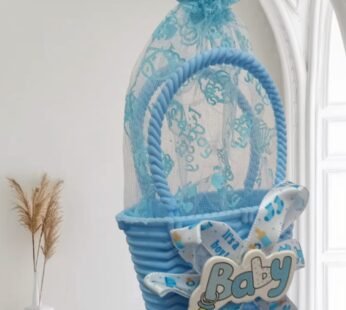 11091 {12 Pcs}  Baby Basket Small Gift Hamper Plastic Basket with Net, Birthday Return Hampers Blue Colour