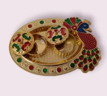11354 Peacock Oval Tikka Thali | Exquisite Handcrafted Plate for Rituals & Festivities |