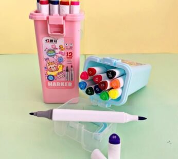 CK6779-12 {2 in 1} Marker Pens With Cute Stamp, Dual Tips Marker 12 Pen, Color Pens for Painting Coloring Drawing
